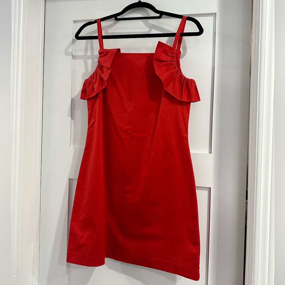 STAUD Red Ruffle-Shoulder Mini Dress